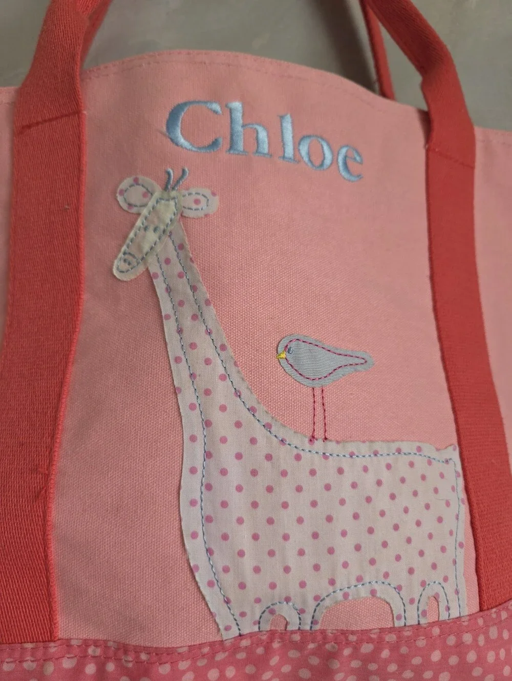 Vtg 2011 Pottery Barn Kids Pink Canvas Giraffe Tote Bag 